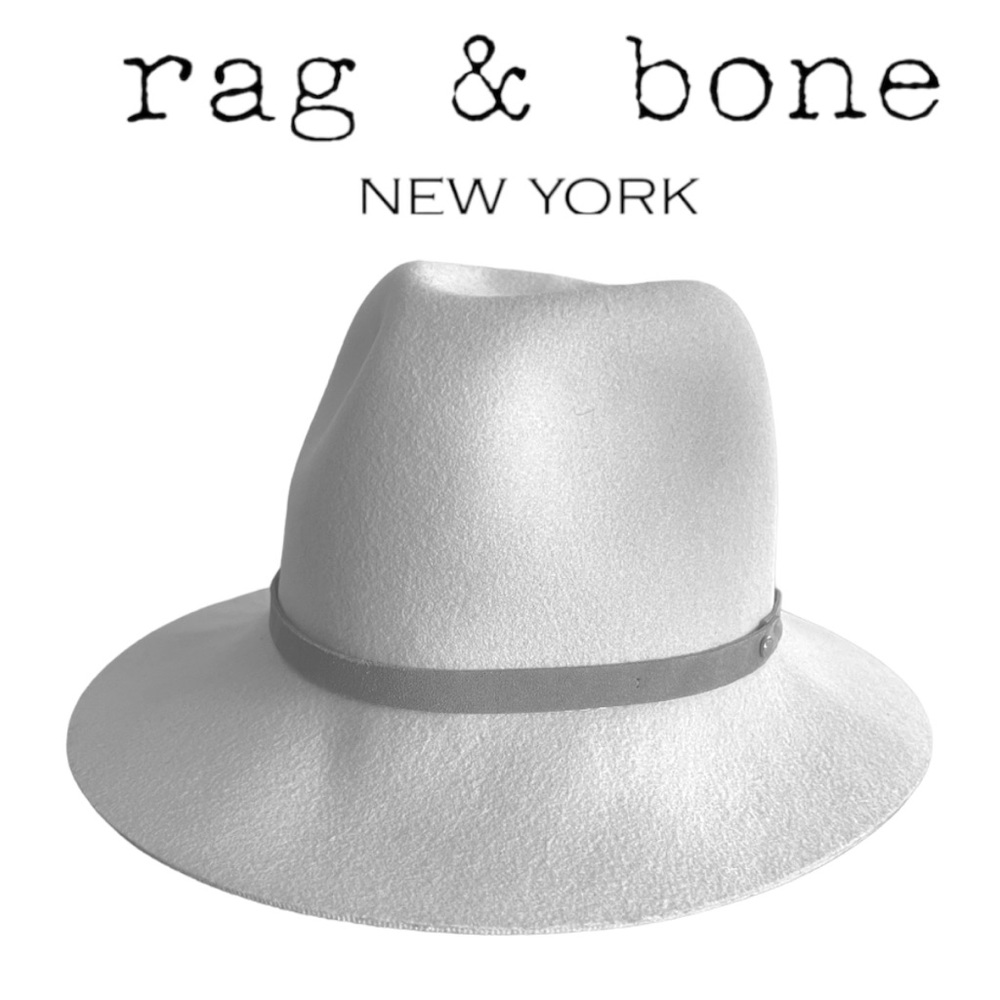 NWT rag & bone Silver Grey Winter White Wool Felt Floppy Brim Fedora SZ M